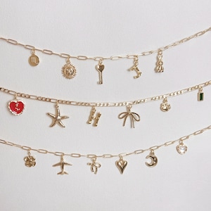 Custom Multi Charm Necklace, Build Your Gold Pendant Necklace, Vintage Chunky Necklace for Women, Personalized Birthday Gifts for Her, Wife