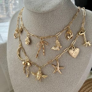 Create Your Own Custom Charm Necklace, Gold Multi Charm Necklace, Custom Charm Necklace for Her, Vintage Chunky Necklace, Christmas Gifts