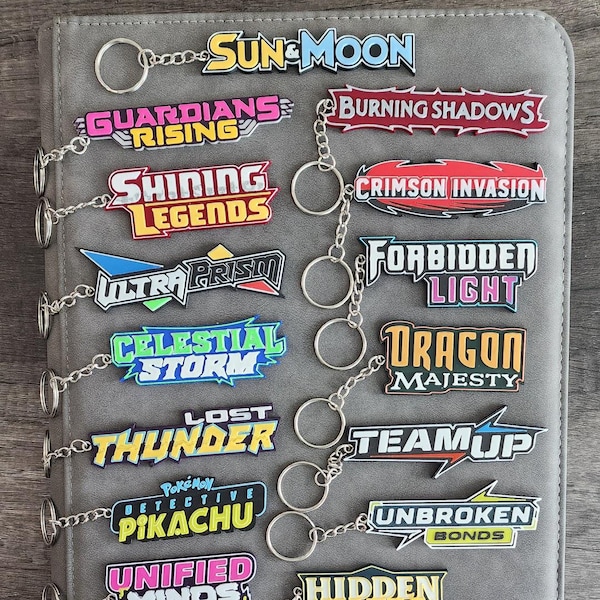 Conjunto de la Era del Sol y la Luna, logotipo, carpeta 3D, etiquetas, llaveros, iconos, organización, Pokémon