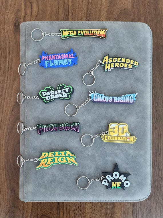 Mega Evolution Era Set Logo 3D Binder Pull Tags Label Keychains pokemon