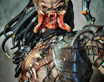 Handgeschilderde Predator-figuursculptuur | 12K gedetailleerd scifi-verzamelobject