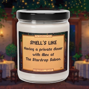 Alex Kerze | Abendessen im Stardrop | Stardew Valley Geschenk | Spiel inspiriert Kerze | Stardew Valley Herzevent | Vegan Sojawachs 232 ml