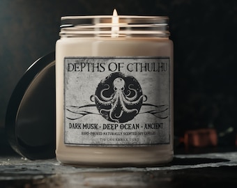 Tiefe des Cthulhu Kerze | Lovecraftian inspiriert | Ruf der Cthulhu | Pfleger Geschenk | Klassische Literatur | Soja Vegan Wachs | Duft der Antike