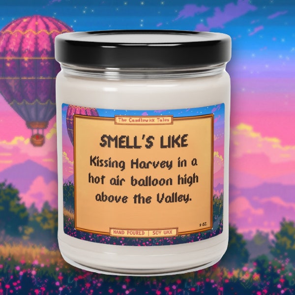 Harvey Candle | Kissing in a hot air balloon | Stardew Valley Gift | Game Inspired Candle | Stardew Valley Heart Event | Vegan Soy Wax 9oz