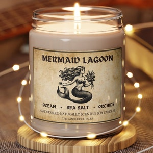 Mermaid Lagoon Candle | Ocean Breeze & Flowers | Hand-Poured Soy Wax | Gift for her | Fantasy Scenery Decor | Soy Wax 9 oz.