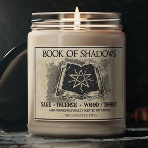 Book of Shadows Candle, Antique Cottagecore, Cedarwood, Sage, Incense, Witchy, Spells, Rituals, 9 oz of Soy Vegan Wax