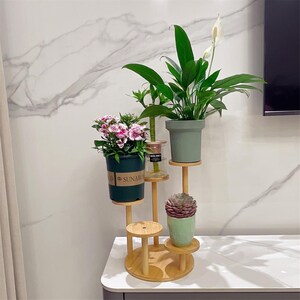 5 Tiered Tabletop Plant Stand Indoor Small Windowsill Flower Shelf Bamboo Mini Succulent Windowsill Shelf for Desk Tabletop