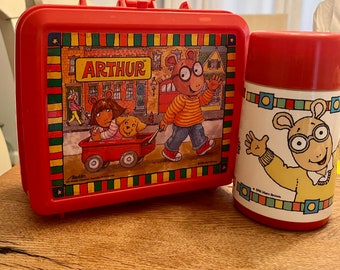 Boîte à lunch vintage Arthur à collectionner avec thermos, souvenirs authentiques des années 1990, personnage de la télévision pour enfants par Aladdin, 1996