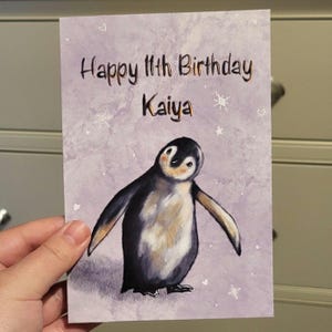 Cute Fuzzy Penguin Personalised Birthday Card
