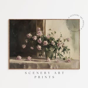 Printable Wilted Roses Wall Art - Pink Flowers Print - Rustic Love Painting - Farmhouse Print - Digital Download
