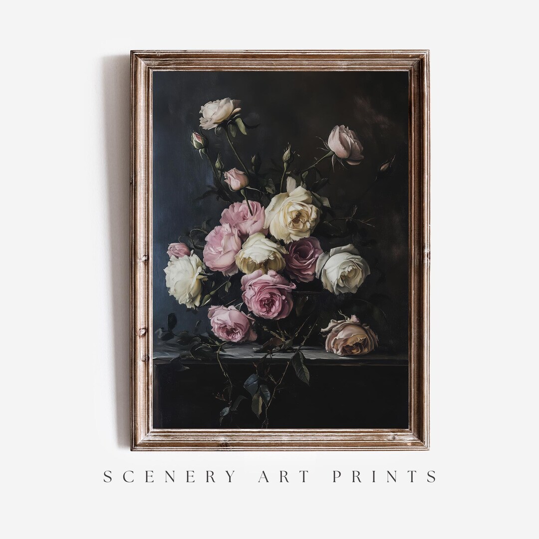 Printable Floral Wall Art - Pink and White Roses - Valentines Print ...