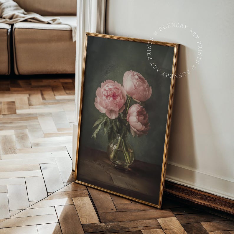 PRINTABLE Antique Pink Peonies Wall Art - Vintage Still Life Flowers ...