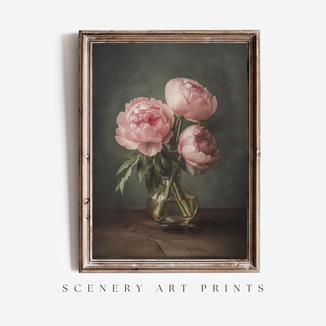 PRINTABLE Antique Pink Peonies Wall Art - Vintage Still Life Flowers ...