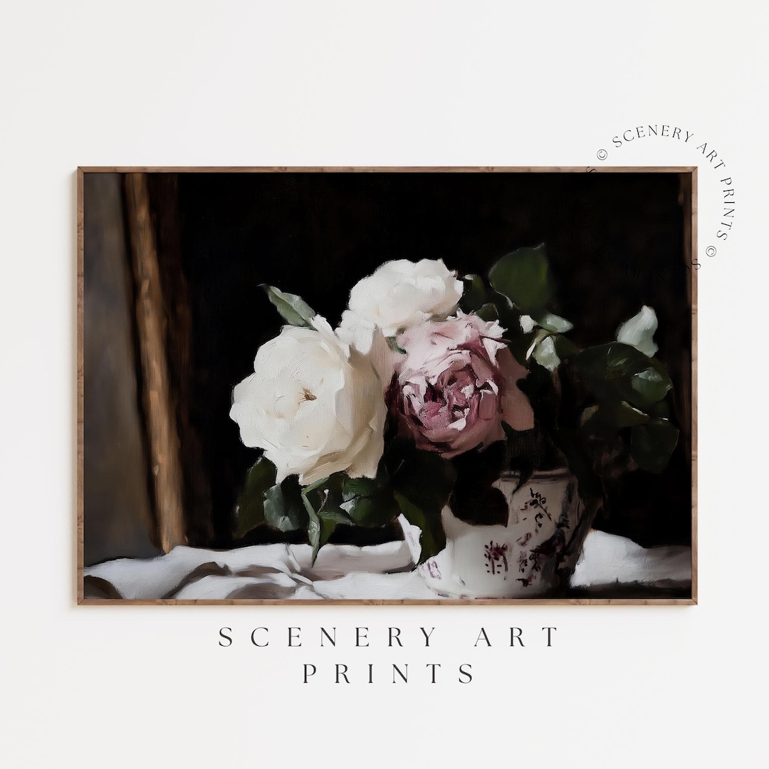 Printable Antique Floral Wall Art - Vintage Pink and White Rose ...