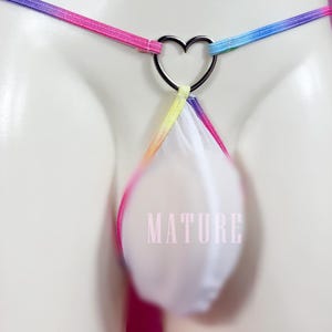 Rainbow Heart Micro Thong for Men – Sexy Pride Underwear – Queer Femboy Lingerie – Minimal G-String – Sissy Intimates for Him