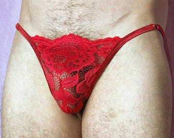 Red Lace - String en dentelle pour hommes - Sous-vêtements de nuit sensuelle