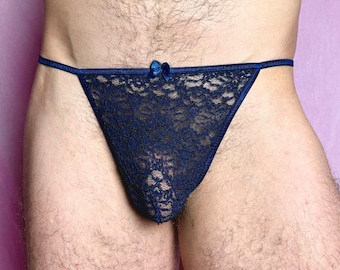 Lingerie Blue  - Men's Lace Thong  - Sissy Underwear