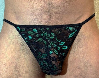 Lingerie Noir/vert - String Dentelle Homme - Sissy Sous-Vêtements