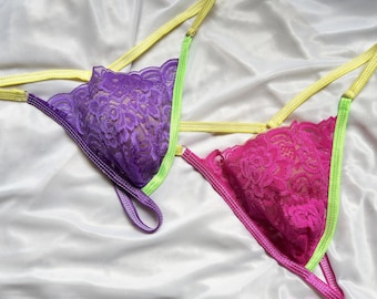 Thong for Men - Summer Neon Lace – Micro Queer Underwear – Ultra Bright Sissy Lingerie – Femboy G-String – Handmade Pride Panties
