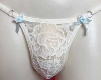 Thong for men White lace with bow - Especially for tender men.