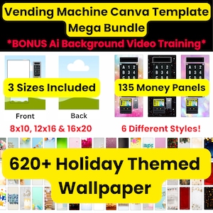 Vending Machine Template Bundle | Edit In Canva Template | 8X10 12X16 16X20 | Graduation Box | DIY Vend Machine | Editable Vending Machine
