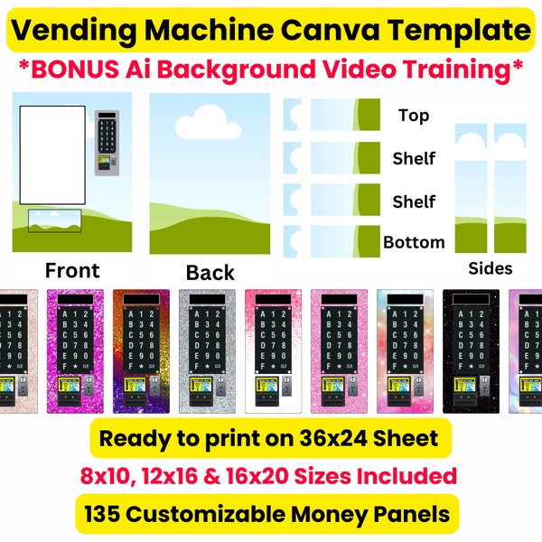 Vending Machine Template | Edit In Canva Template | 8X10 12X16 16X20 | Graduation Box | Diy Vending Machine | Editable Vending Machine