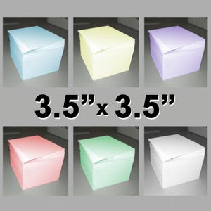 May include: Six stacks of 3.5" x 3.5" paper in different colors: light blue, yellow, lavender, pink, green, and white.