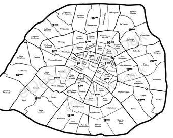 パリの区と地区の地図