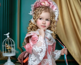 Lady Antoinette Dress for Kids, Girl Pink Dress, Pink Velvet Lacey Dress, Lace Dress, Kids Custome, Kids Gown