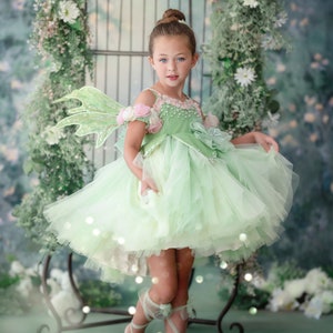 Tinkerbell Inspired Tulle Dress: Hand-Beaded Flower Fairy Costume