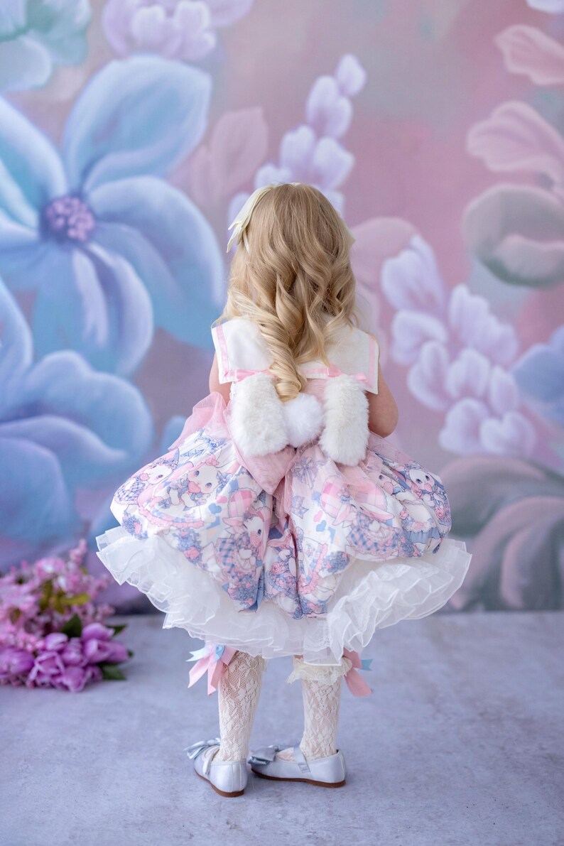 Easter Bunny Button Up Cotton Dress, Blue & White Striped Multi main image 1