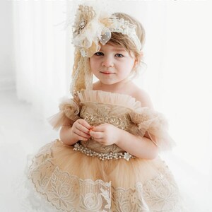 Lace Appliqued Beaded Tulle Flower Girl Dress