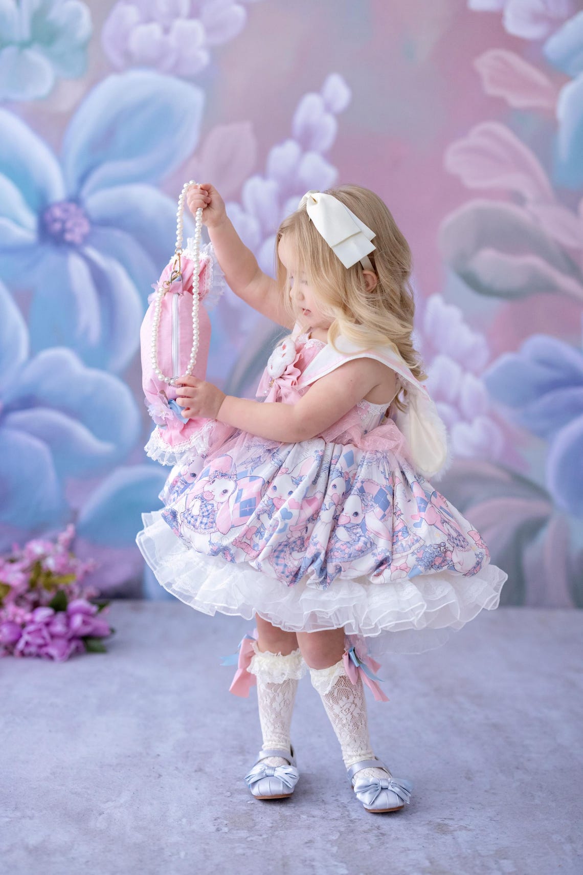 Easter Bunny Button Up Cotton Dress, Blue & White Striped Multi main image 0
