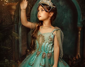 Princess Jasmine Inspired Dress: Satin & Tulle Birthday Gown