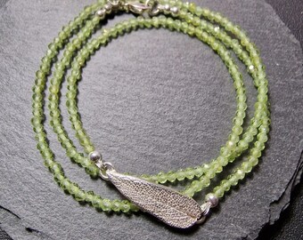 Peridot bracelet with silver leaf