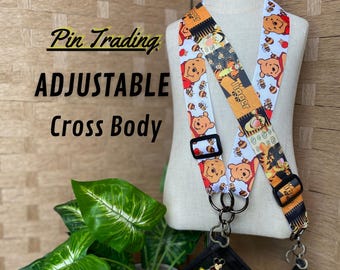 Crossbody Pin Trading Lanyard with Wide Adjustable Strap | Comfortable Heavy Duty Pin Strap for Disney and Pooh Collectors