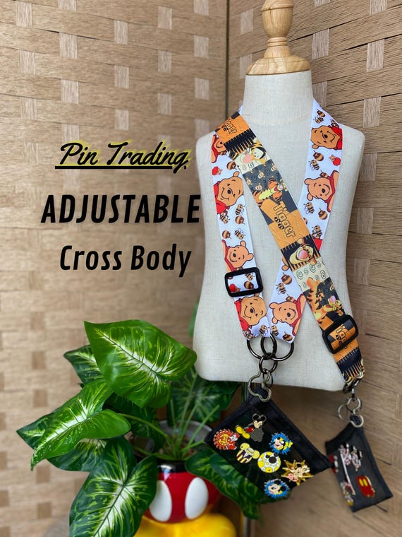 Crossbody Pin Trading Lanyard with Wide Adjustable Strap | Comfortable Heavy Duty Pin Strap for Disney and Pooh Collectors