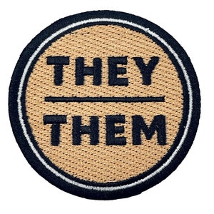 Iron-On Embroidered Patch - Pronouns They/Them (Peach)