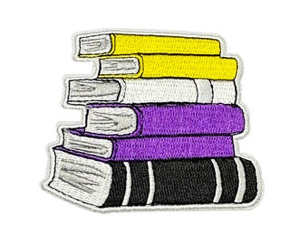 Gestickter Aufnäher zum Aufbügeln - Non Binary (Enby) Stack Of Books