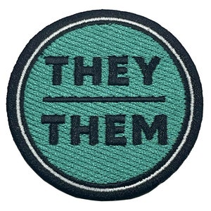 Iron-On Embroidered Patch - Pronouns They/Them (Turquoise)