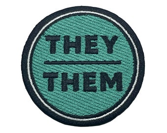 Iron-On Embroidered Patch - Pronouns They/Them (Turquoise)