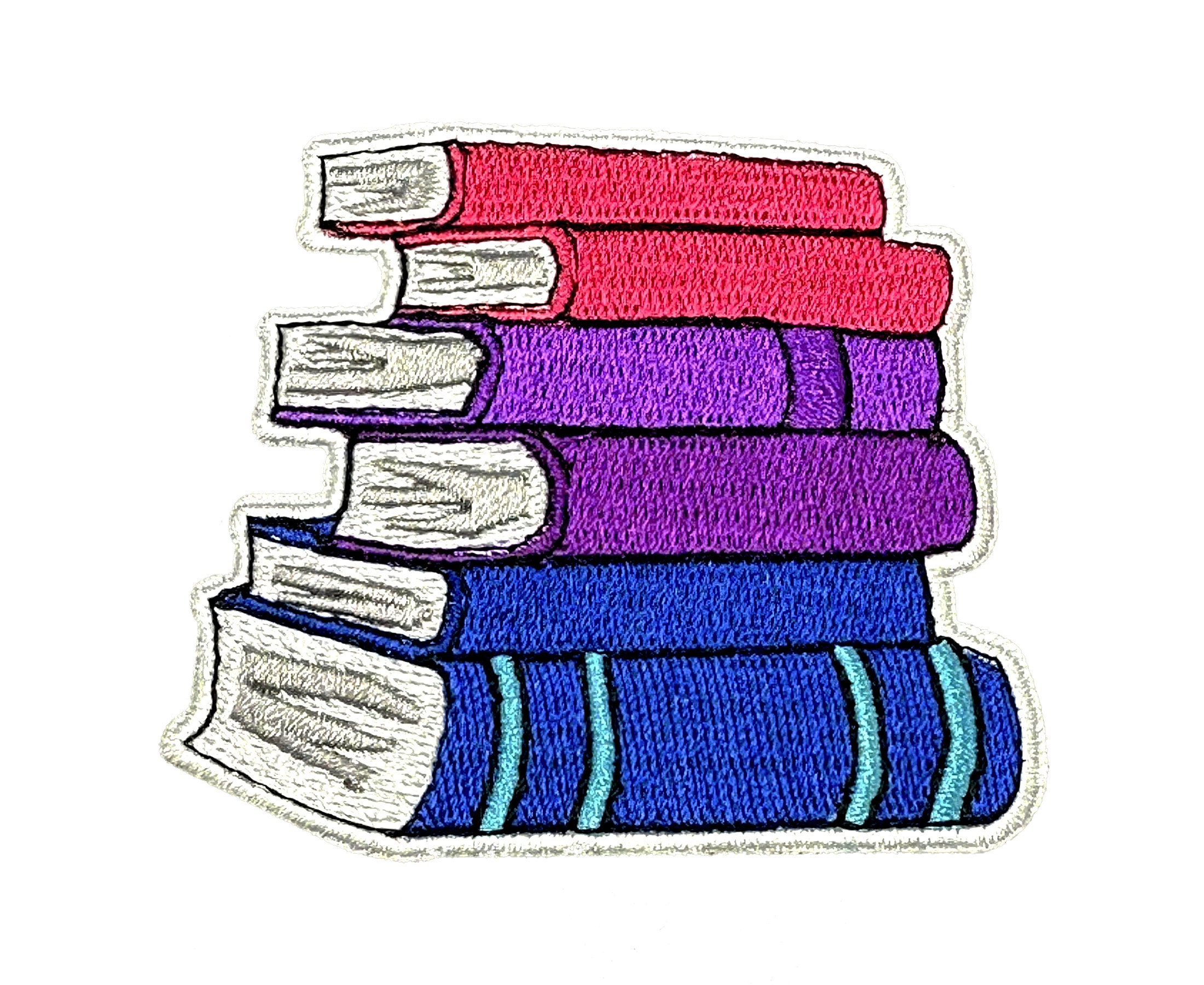 Iron-On Embroidered Patch - Bisexual Stack Of Books