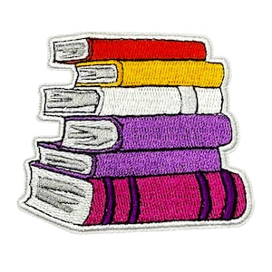 Iron-On Embroidered Patch - Lesbian Stack Of Books