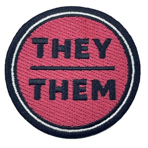 Iron-On Embroidered Patch - Pronouns They/Them (Red)