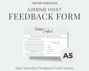 Airbnb Guest Feedback Form, Guest Experience Questionnaire, Host Reviews, Rate your Stay, Editable Digital Template, Printable Feedback