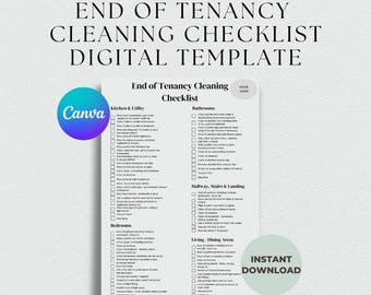 End of Tenancy Cleaning Checklist, Cleaning Business, Organisation, Tick List for Commercial and Domestic Cleaning, Editable Template