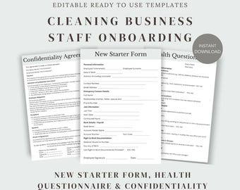 Cleaning Business Staff Onboarding Bundle, New Starter Form, Health Questionnaire, Confidentiality Agreement, New Staff, Digital Templates