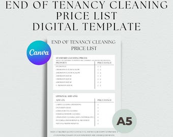 End of Tenancy Cleaning Price List Digital Download, Editable Template, Cleaning Business, Deep Cleaning, Domestic or Commercial Cleaning