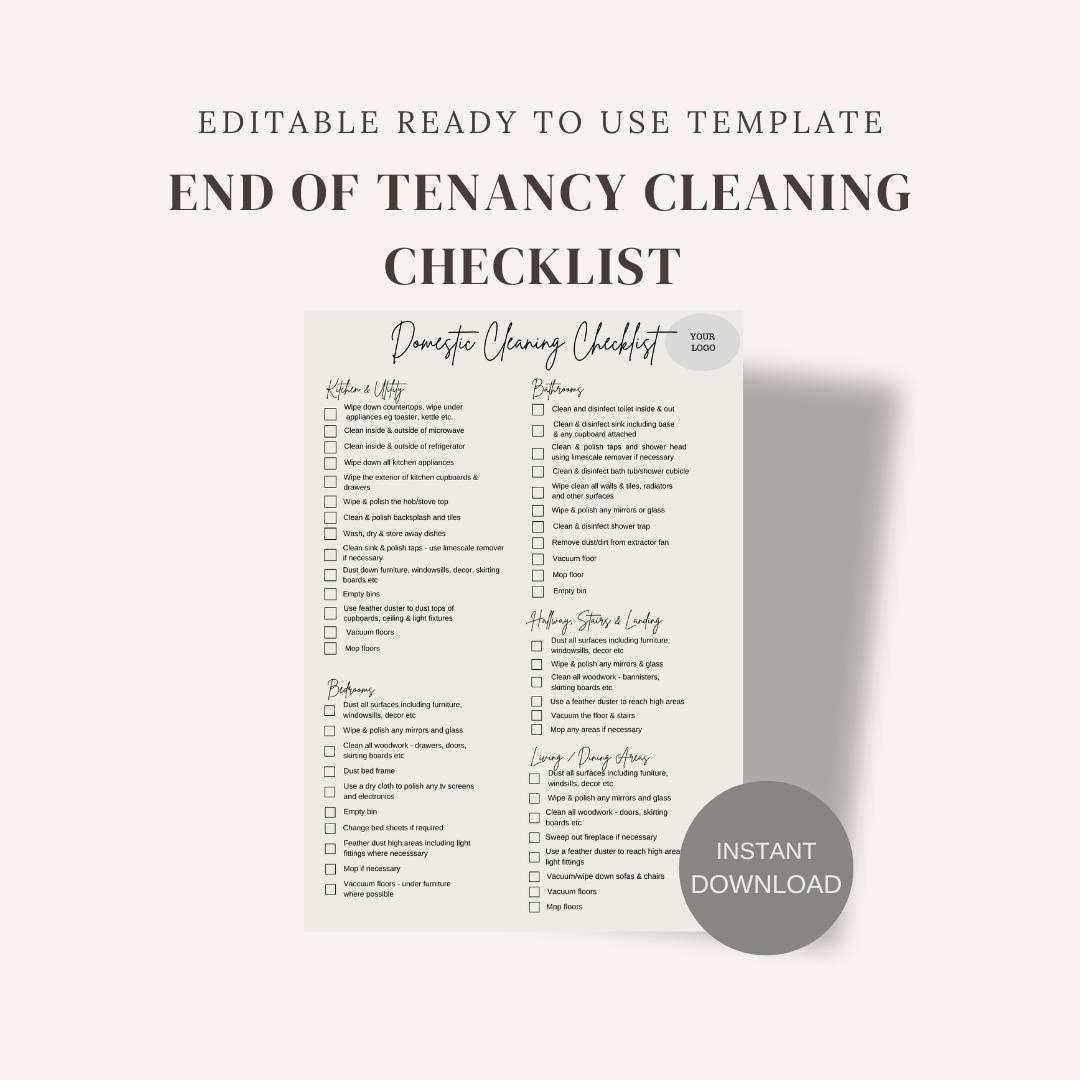 End of Tenancy Cleaning Checklist, Move in / Move Out Cleaning ...