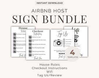 Airbnb Host 4 Piece Template Bundle, Airbnb Printables, Editable Templates, House Rules, Checkout Instructions, Wifi Sign, Tag Us Template